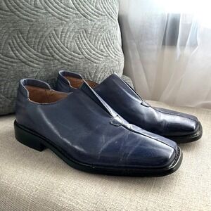 Fratelli Select Men Blue Leather Square Toe Loafers Dress Slip On Shoes Size 9.5